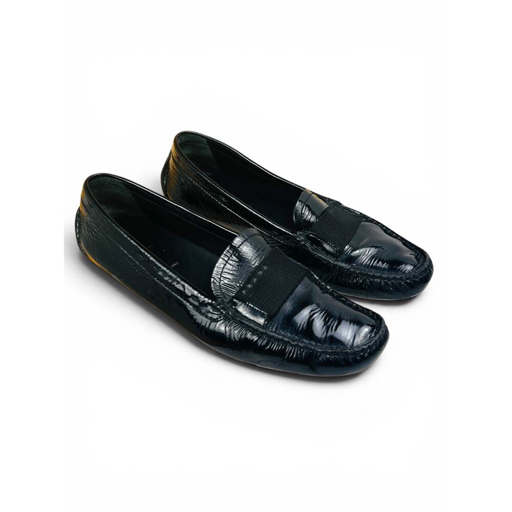 Prada Black Naplak Patent Leather Driving Loafers Logo Tab EU 38.5 - Picture 2 of 9